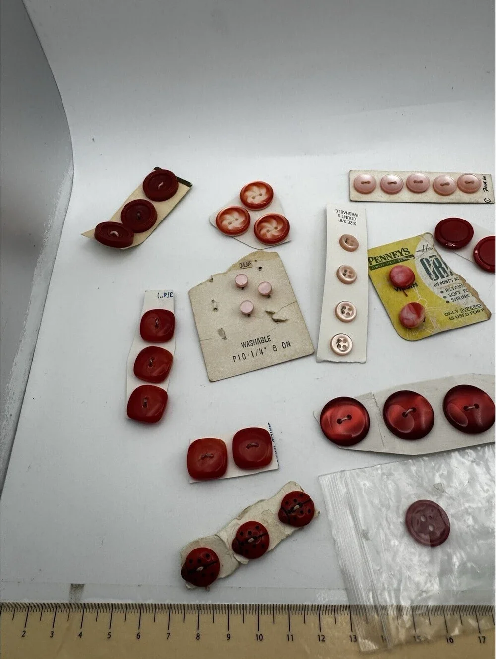 Lot Of Vintage Red And Pink Buttons NOS Different Sizes